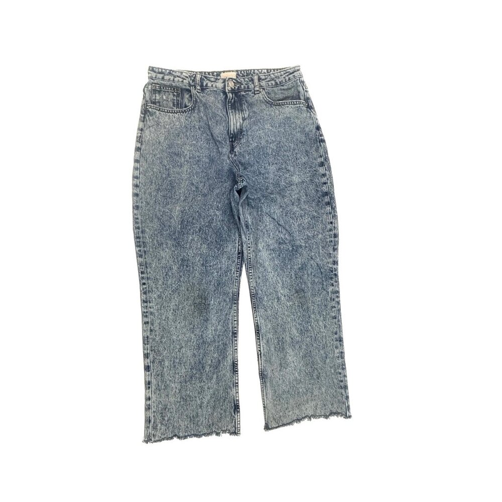 SO Relaxed Crop Jeans Women 13 Blue Acid Wash Raw Hem High Rise